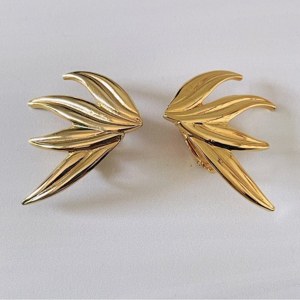 Gold Leaves Clip-On Earrings- Costume Jewelry